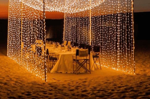 Private dinner under fairy lights